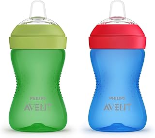 AVENT Philips My Grippy Spout Sippy Cup with Soft Spout and Leak-Proof Design, Blue/Green, 10oz, 2pk, SCF801/21