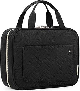 BAGSMART Toiletry Bag Travel Bag with Hanging Hook, Water-resistant Makeup Cosmetic Bag Travel Organizer for Accessories, Shampoo, Full-size Container, Toiletries (Black, Medium)