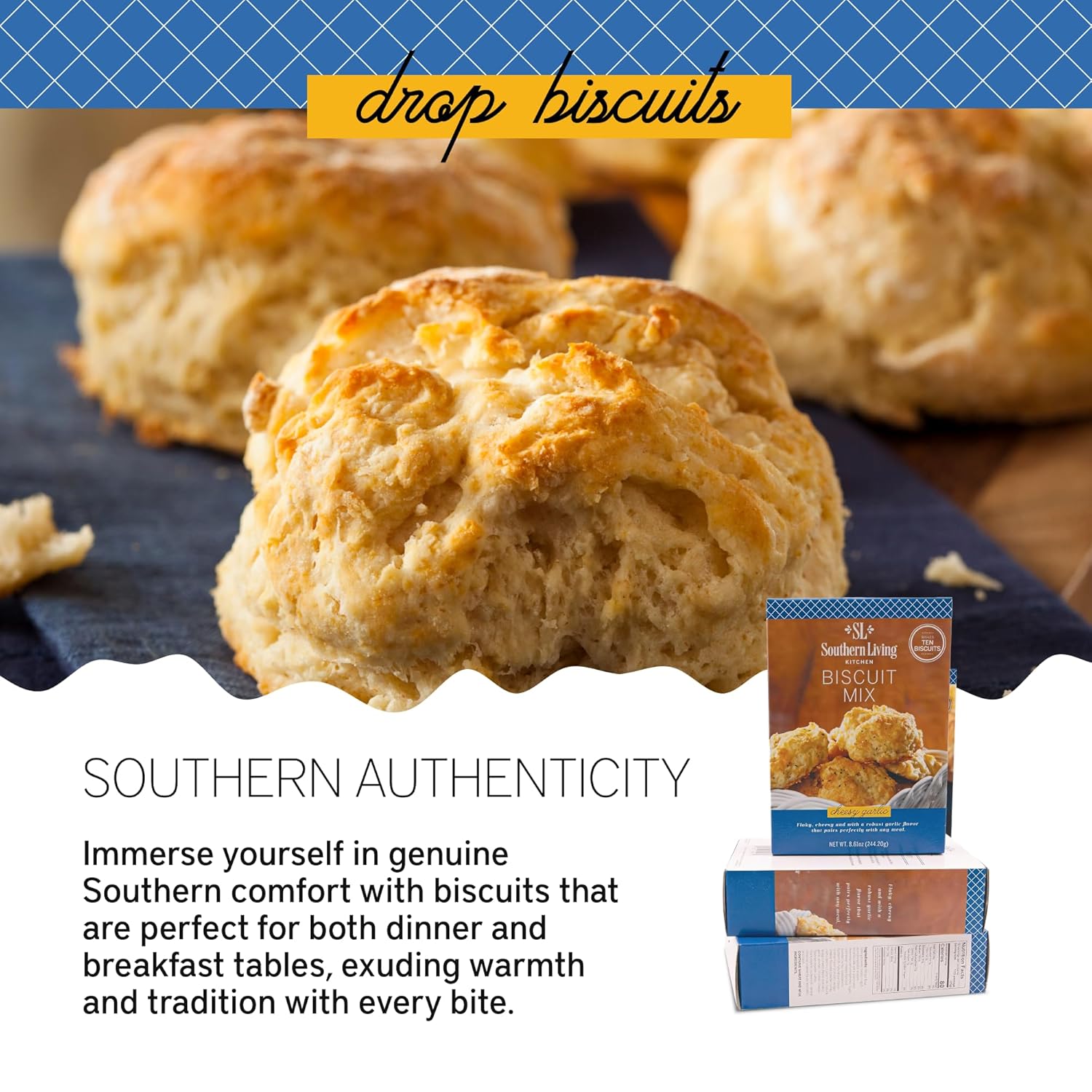 Southern Living Gourmet Cheesy Garlic Biscuit Mix, Easy-to-Bake Delight, Dinner Biscuits, Breakfast Biscuits, Baking Mix, Pantry Staple, Makes 10 Biscuits-1