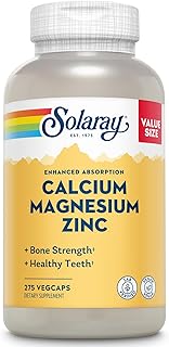 SOLARAY Calcium Magnesium Zinc Supplement - with Calcium 1000mg, Magnesium 500mg - Bone Health, Muscle Function, Heart Health and Immune Support - Vegan, 60 Day Guarantee, 68 Servings, 275 VegCaps