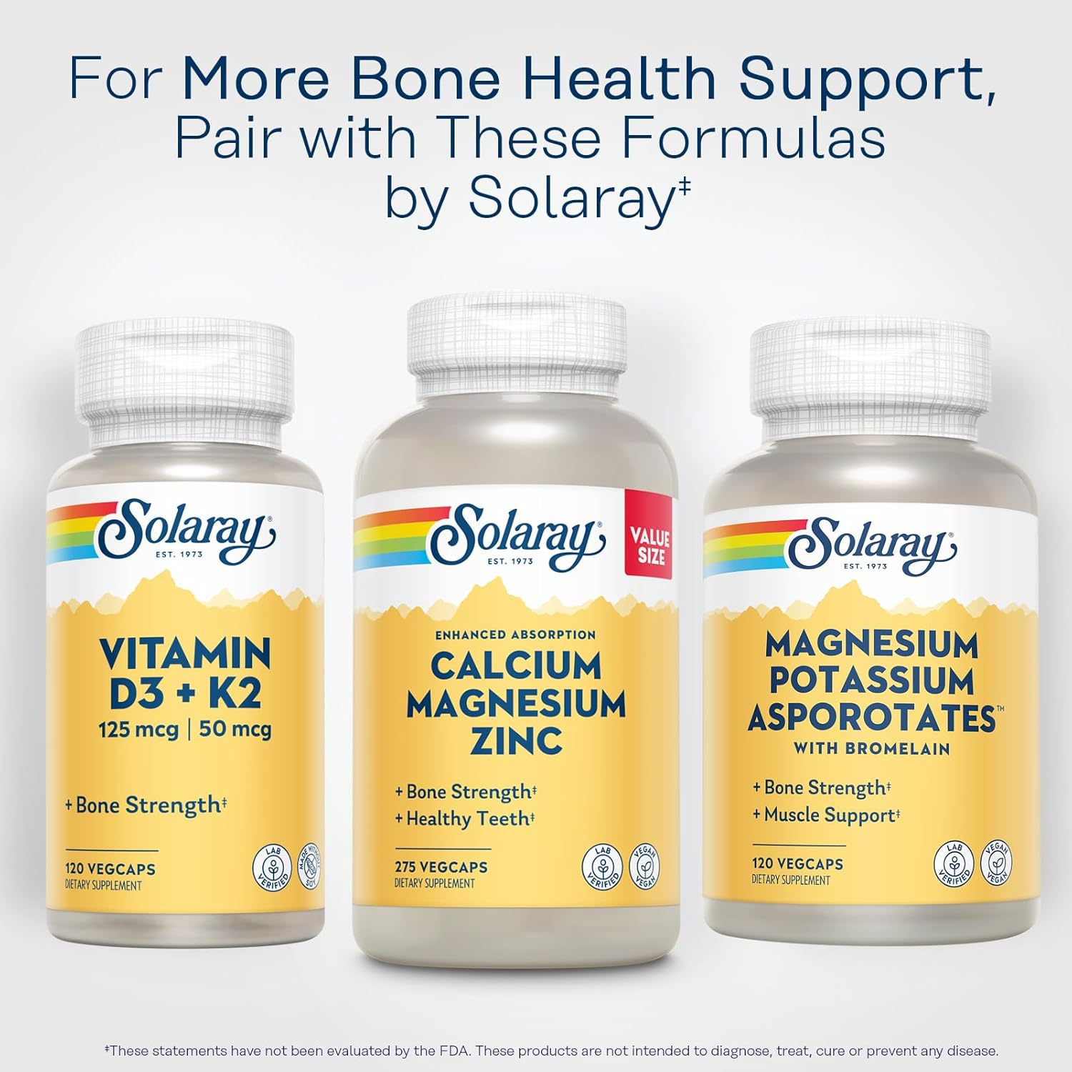 SOLARAY Calcium Magnesium Zinc Supplement - with Calcium 1000mg, Magnesium 500mg - Bone Health, Muscle Function, Heart Health and Immune Support - Vegan, 60 Day Guarantee, 68 Servings, 275 VegCaps-5