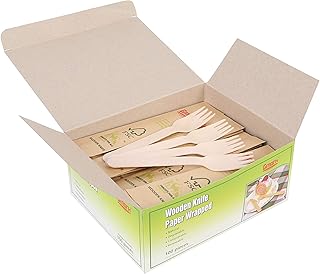 Gmark Disposable Wooden Forks Paper Wrapped | Pack of 100-6.5" Forks | 100% All-Natural, Eco-Friendly, Biodegradable, and Compostable 100 ct Individually Wrapped in Box GM1026