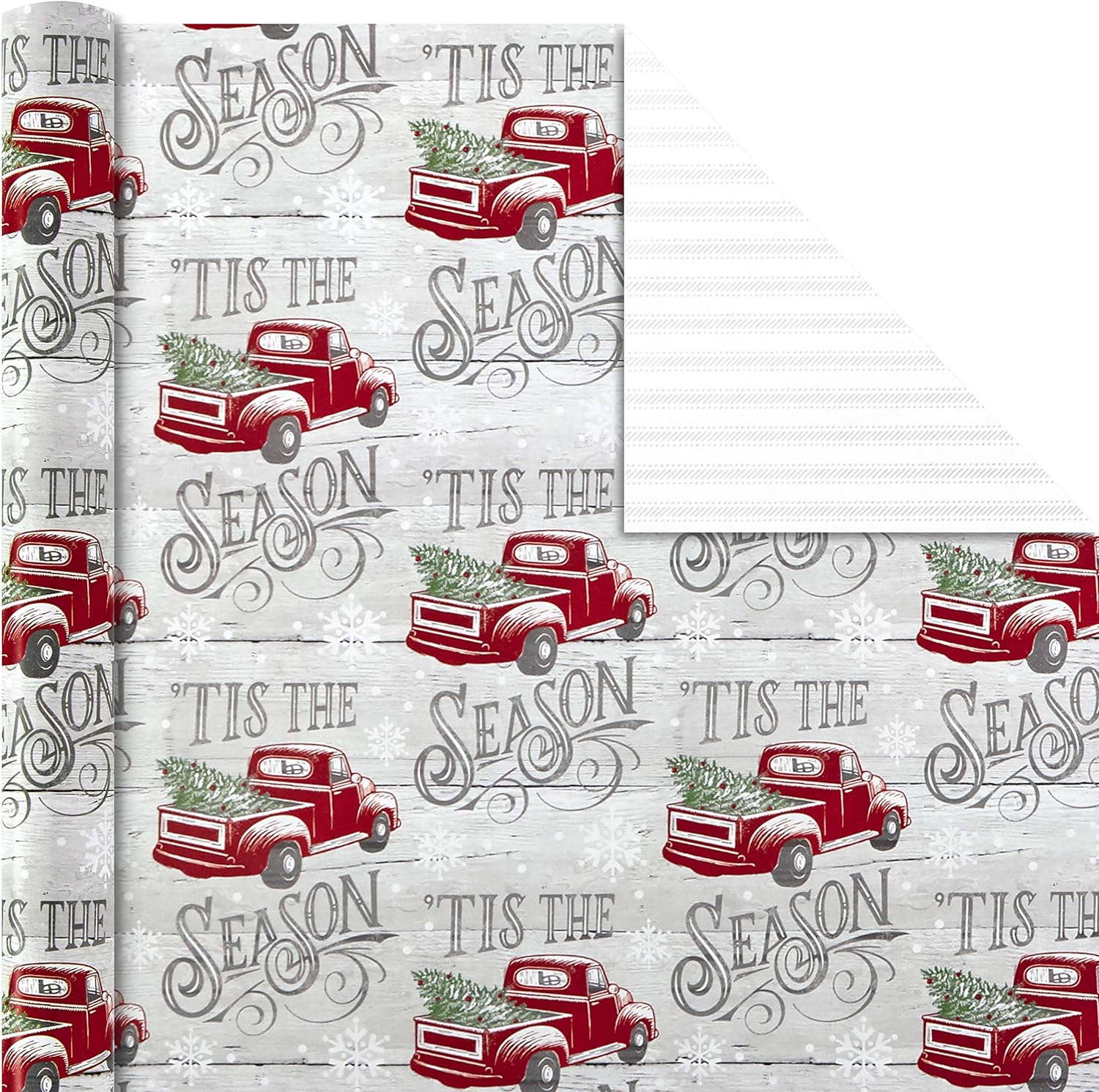 Hallmark Holiday Wrapping Paper Rolls - Rustic Christmas Gift Wrap Paper (Set of 3 Reversible Rolls: 120 sq. ft. ttl.) Plaid, Barn, Red Truck, Moose, Woodland Scenes-3