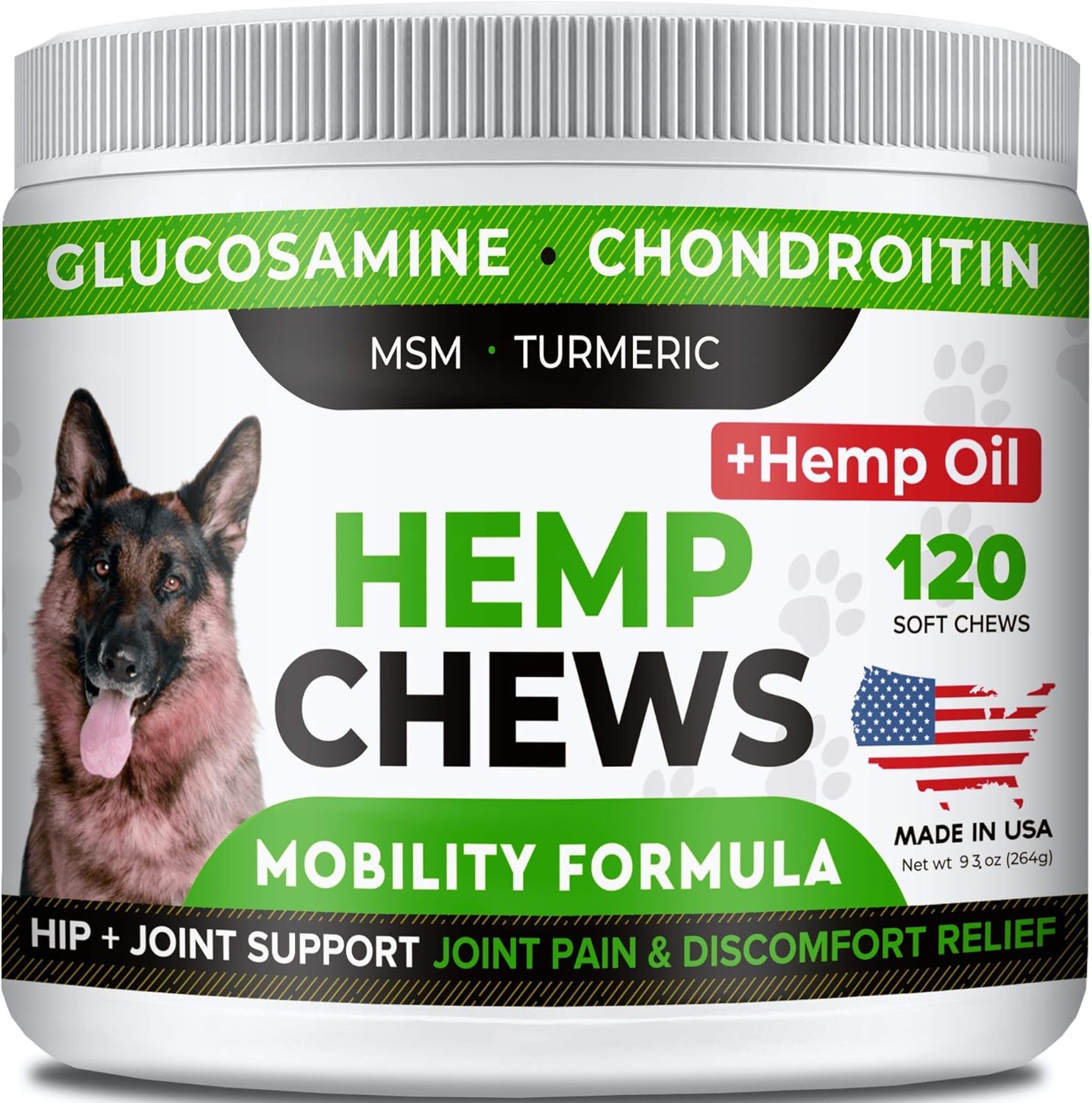 STRELLALAB Hemp Treats + Glucosamine for Dogs - Hip & Joint Supplement - w/Hemp Oil + Protein - Chondroitin, MSM, Turmeric to Improve Mobility & Energy - Natural Joint Pain Relief, 120 Chews-0