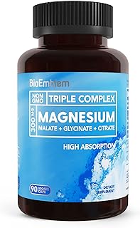 BioEmblem Triple Magnesium Complex | 300mg of Magnesium Glycinate, Malate, & Citrate for Muscles, Nerves, & Energy | High Absorption | Vegan, Non-GMO | 90 Capsules