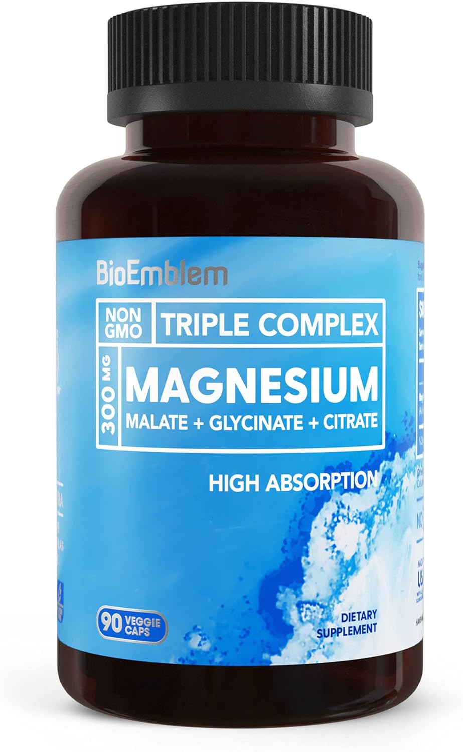 BioEmblem Triple Magnesium Complex | 300mg of Magnesium Glycinate, Malate, & Citrate for Muscles, Nerves, & Energy | High Absorption | Vegan, Non-GMO | 90 Capsules-0