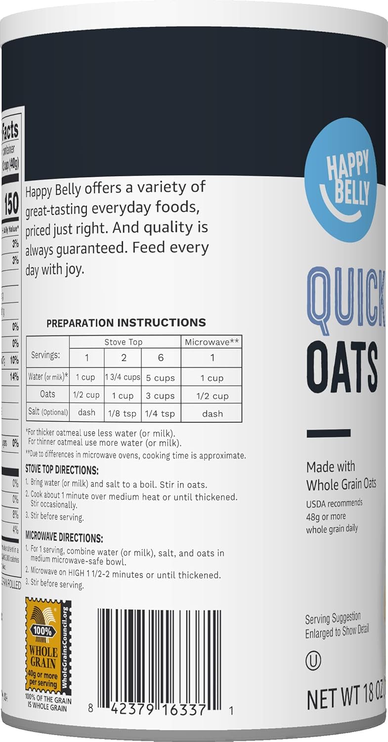 Amazon Brand - Happy Belly Quick Cook Oats, 1.12 pound (Pack of 1)-4