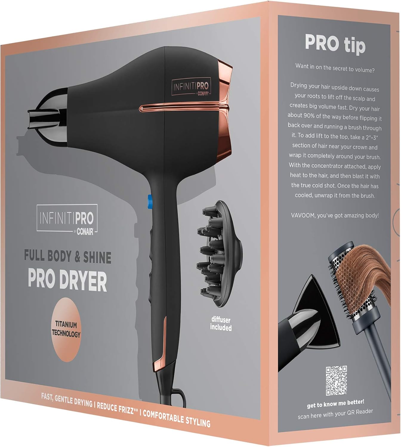 INFINITIPRO BY CONAIR Hair Dryer with Diffuser | AC Motor Pro Hair Dryer with Ceramic Technology | Includes Diffuser and Concentrator | Black | Packaging May Vary-6