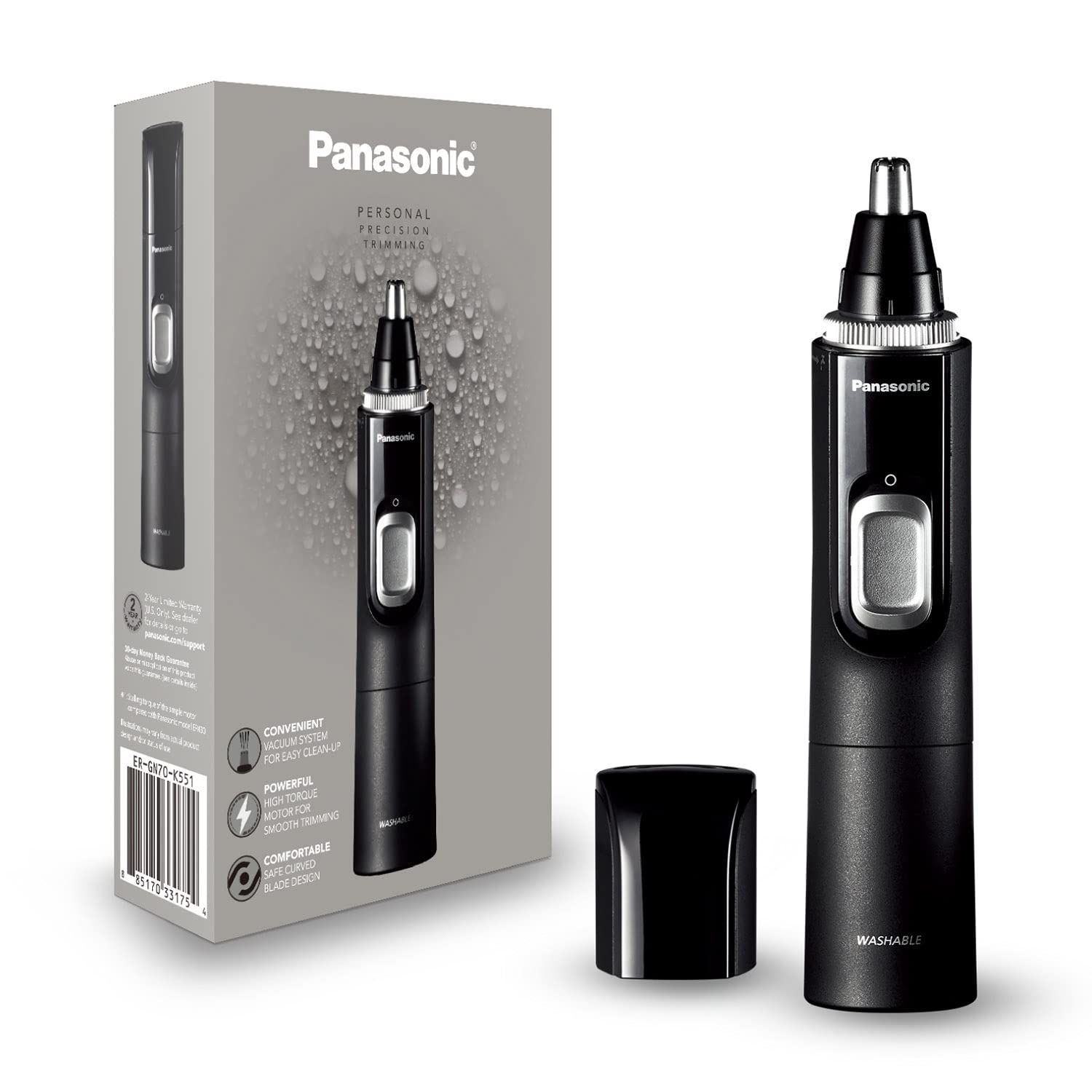 Panasonic Ear and Nose Hair Trimmer for Men with Vacuum Cleaning System, Powerful Motor and Dual-Edge Blades for Smoother Cutting, Wet/Dry – ER-GN70-K (Black)-12