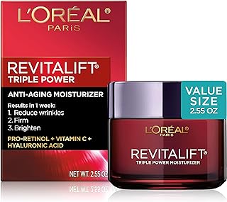 L'Oreal Paris Revitalift Triple Power Anti-Aging Face Moisturizer, Pro Retinol, Hyaluronic Acid & Vitamin C, Reduce Wrinkles 2.55 Oz