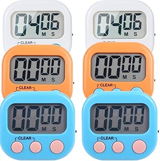 6 Pack Small Digital Kitchen Timer Magnetic Back and ON/Off Switch,Minute Second Count Up Countdown (Multicolored)