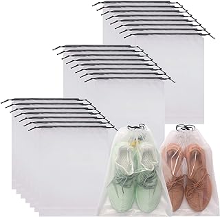 DIOMMELL Set of 24 Transparent Shoe Bags for Travel Large Clear Shoes Storage Organizers Pouch with Rope for Men and Women