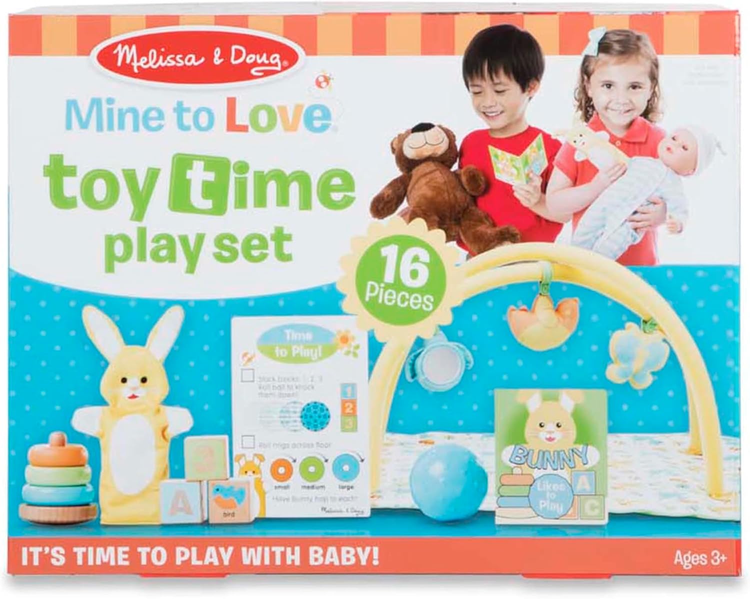 Melissa & Doug Mine to Love Toy Time Play Set for Dolls with Activity Gym, Stacker, Blocks, More (16 pcs)-5