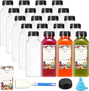 SUPERLELE 20pcs 12oz Empty Plastic Juice Bottles with Caps, Reusable Water Bottles, Clear Bulk Drink Containers with Black Tamper Evident Lids for Juicing, Smoothie, Drinking and Other Beverages