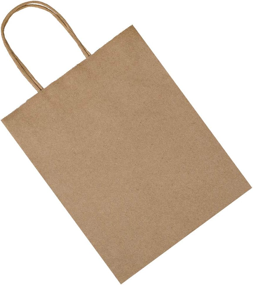 bagmad 100 Pack 8x4.75x10 inch Plain Medium Paper Bags with Handles Bulk, Brown Kraft Bags, Craft Gift Bags, Grocery Shopping Retail Bags, Birthday Party Favors Wedding Bags Sacks (Brown, 100pcs)-5