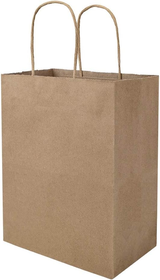 bagmad 100 Pack 8x4.75x10 inch Plain Medium Paper Bags with Handles Bulk, Brown Kraft Bags, Craft Gift Bags, Grocery Shopping Retail Bags, Birthday Party Favors Wedding Bags Sacks (Brown, 100pcs)-7