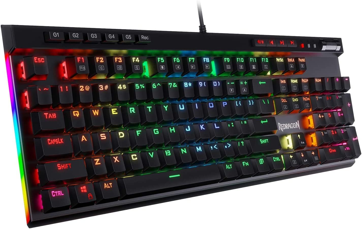 Redragon K580 VATA RGB LED Backlit Mechanical Gaming Keyboard with Macro Keys & Dedicated Media Controls, Hot-Swappable Socket, Onboard Macro Recording (Brown Switches)-0