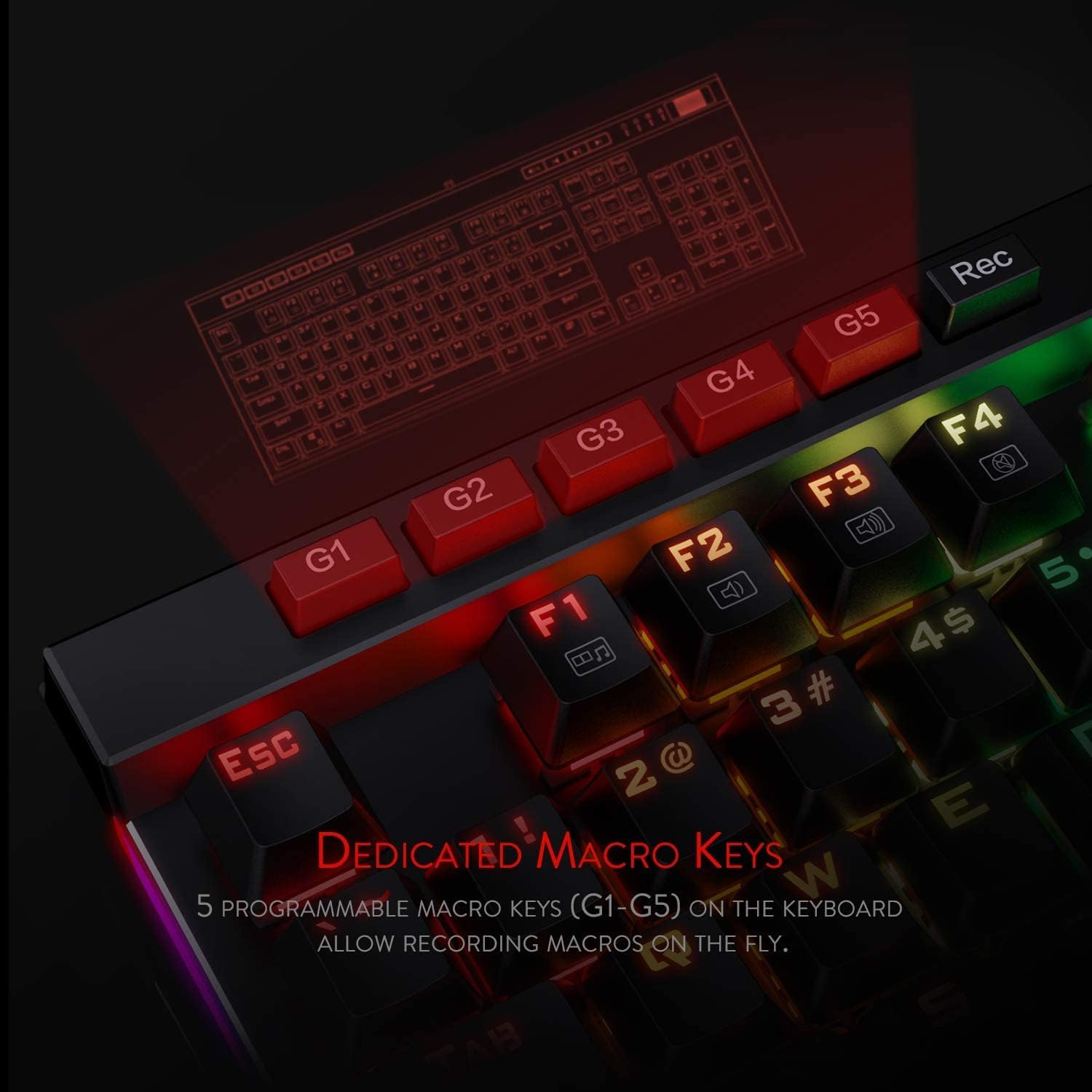 Redragon K580 VATA RGB LED Backlit Mechanical Gaming Keyboard with Macro Keys & Dedicated Media Controls, Hot-Swappable Socket, Onboard Macro Recording (Brown Switches)-2