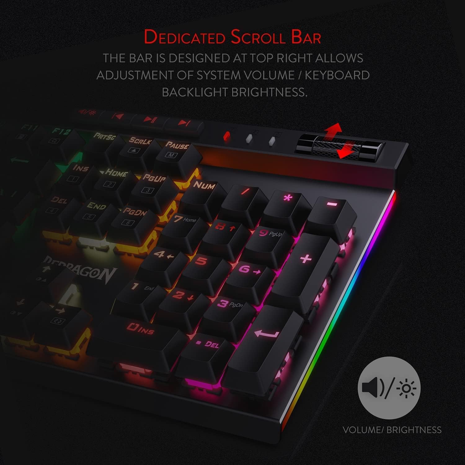 Redragon K580 VATA RGB LED Backlit Mechanical Gaming Keyboard with Macro Keys & Dedicated Media Controls, Hot-Swappable Socket, Onboard Macro Recording (Brown Switches)-3