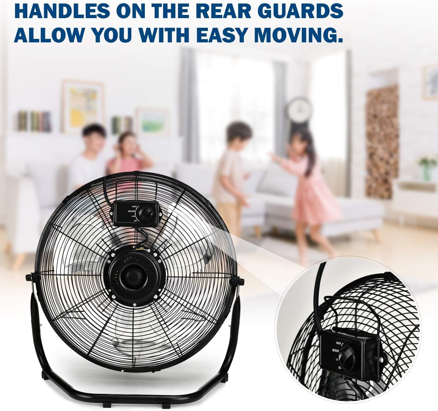 Simple Deluxe 20 Inch 3-Speed High Velocity Heavy Duty Metal Industrial Floor Fans Quiet for Home, Commercial, Residential, and Greenhouse Use, Outdoor/Indoor, Black, 1-Pack-1