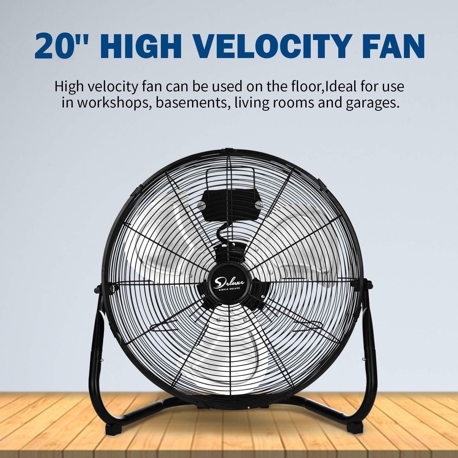 Simple Deluxe 20 Inch 3-Speed High Velocity Heavy Duty Metal Industrial Floor Fans Quiet for Home, Commercial, Residential, and Greenhouse Use, Outdoor/Indoor, Black, 1-Pack-4