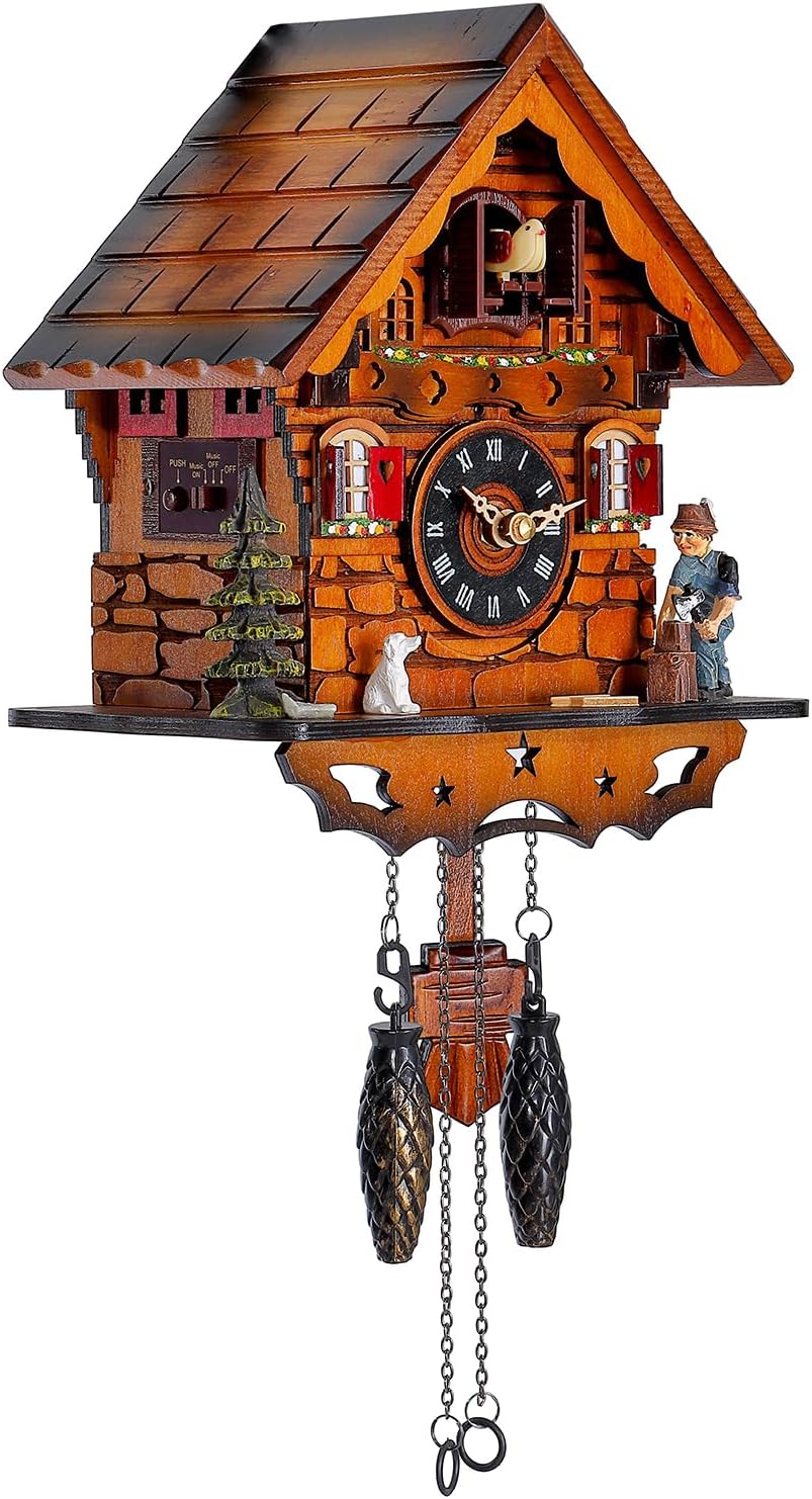 Kintrot Cuckoo Clock Traditional Black Forest Clock Antique Wooden Pendulum Quartz Wall Clock-1