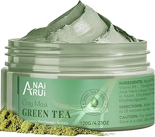 ANAI RUI Green Tea Mask, Clay Mask for Poreless Deep Cleanse, Green Tea Face Mask Blackhead Remover with Kaolin, Aloe, Collagen, Pore Minimizer, Hydrating, Moisturizing