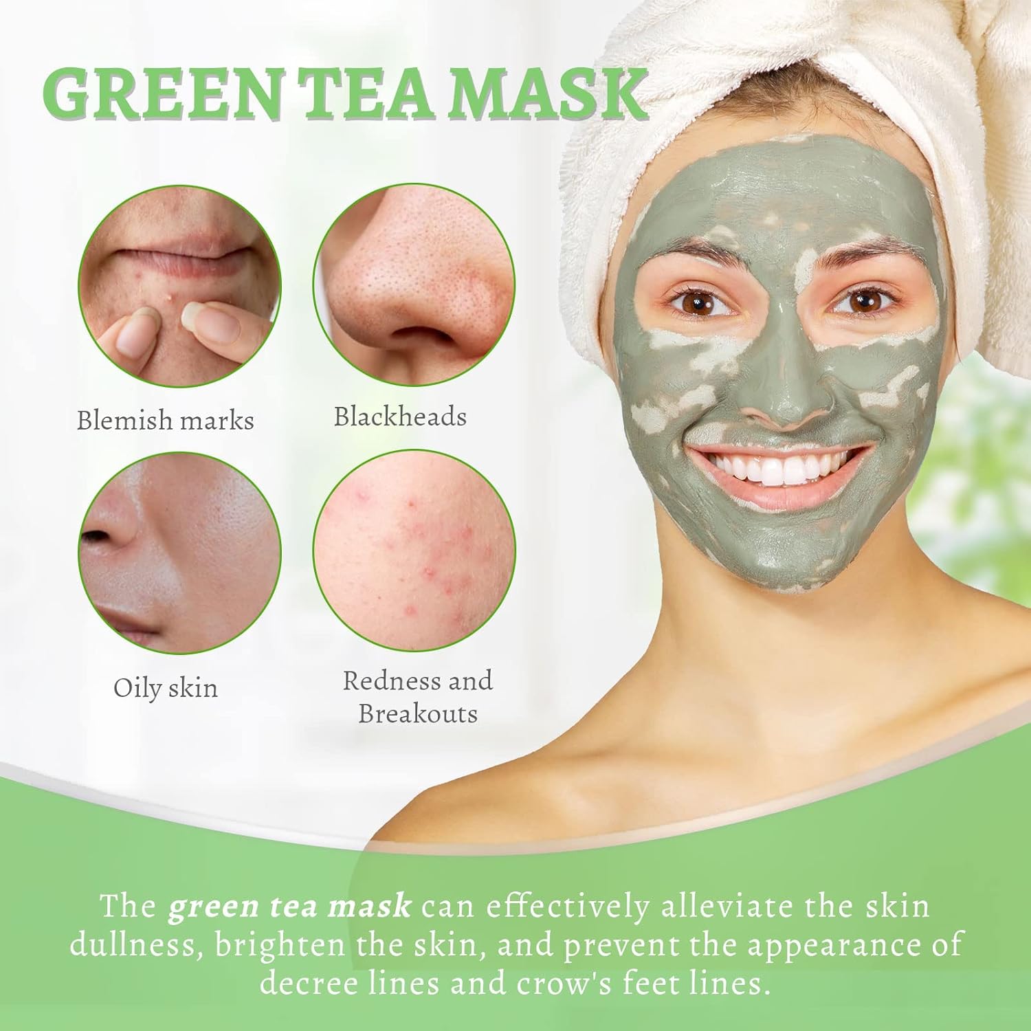 ANAI RUI Green Tea Mask, Clay Mask for Poreless Deep Cleanse, Green Tea Face Mask Blackhead Remover with Kaolin, Aloe, Collagen, Pore Minimizer, Hydrating, Moisturizing-4