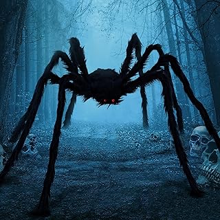 JOYIN 6.5ft Halloween Hairy Spider Outdoor Decorations, Scary Giant Spider Fake Large Spider Hairy Spider Props for Halloween Yard Decorations Party Outdoor and Outdoor Decor, Black