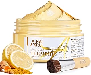 ANAI RUI Vitamin C Face Mask with Turmeric and Kaolin Clay for Dark Spots, Dull Skin, Skincare Facial Mask for Refining Pores and Controlling Oil, Smooth & Radiant Skin, 4.23 OZ