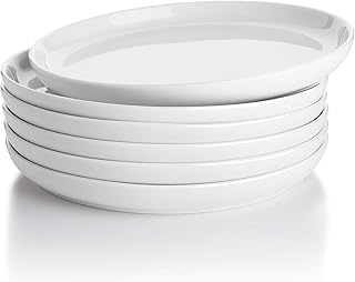 Sweese Porcelain 7.4 Inch Dessert Plates Set of 6 - White Salad Modern Appetizer Plates - Dishwasher, Microwave, Oven Safe, Smooth Glaze, Scratch Resistant