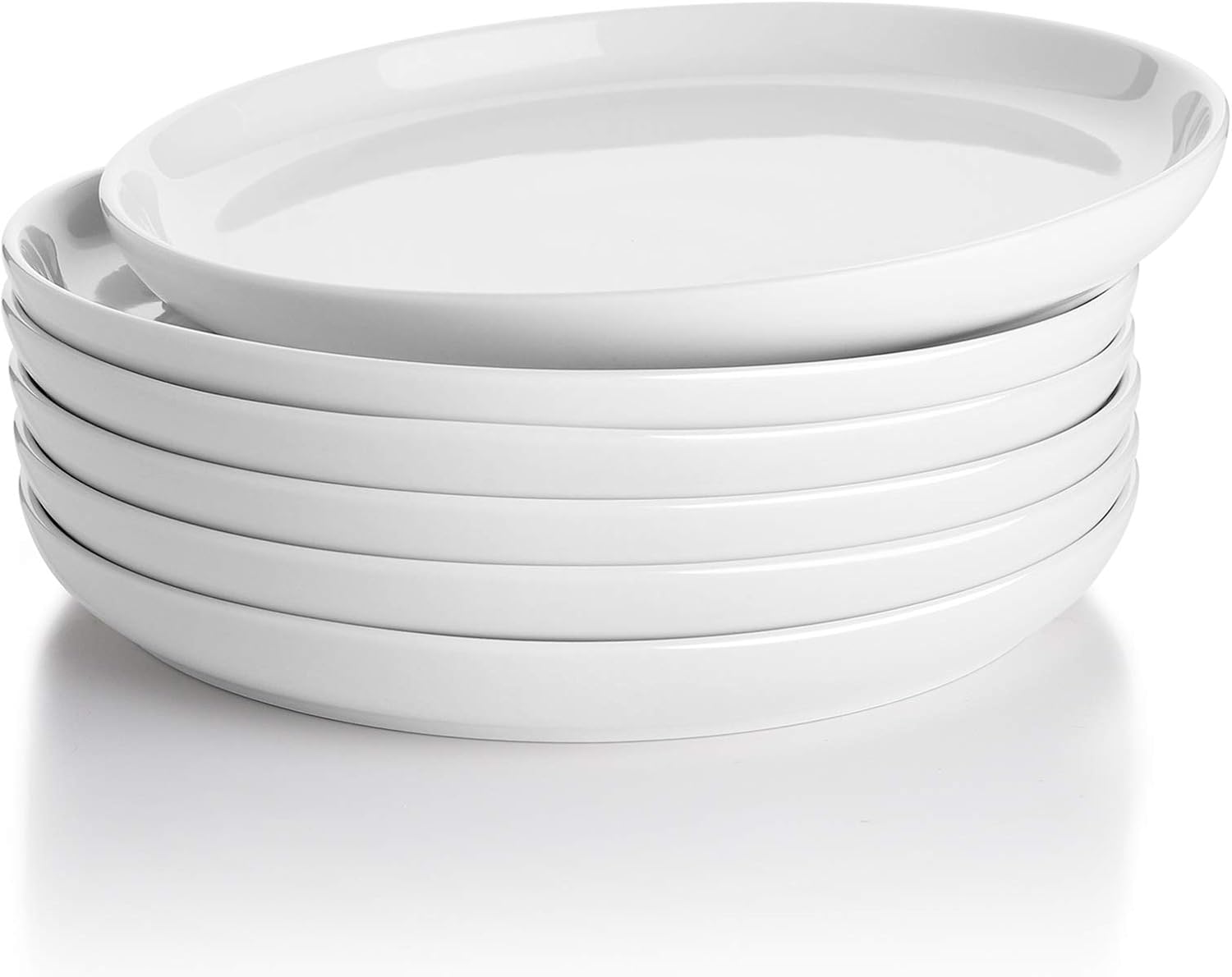 Sweese Porcelain 7.4 Inch Dessert Plates Set of 6 - White Salad Modern Appetizer Plates - Dishwasher, Microwave, Oven Safe, Smooth Glaze, Scratch Resistant-0