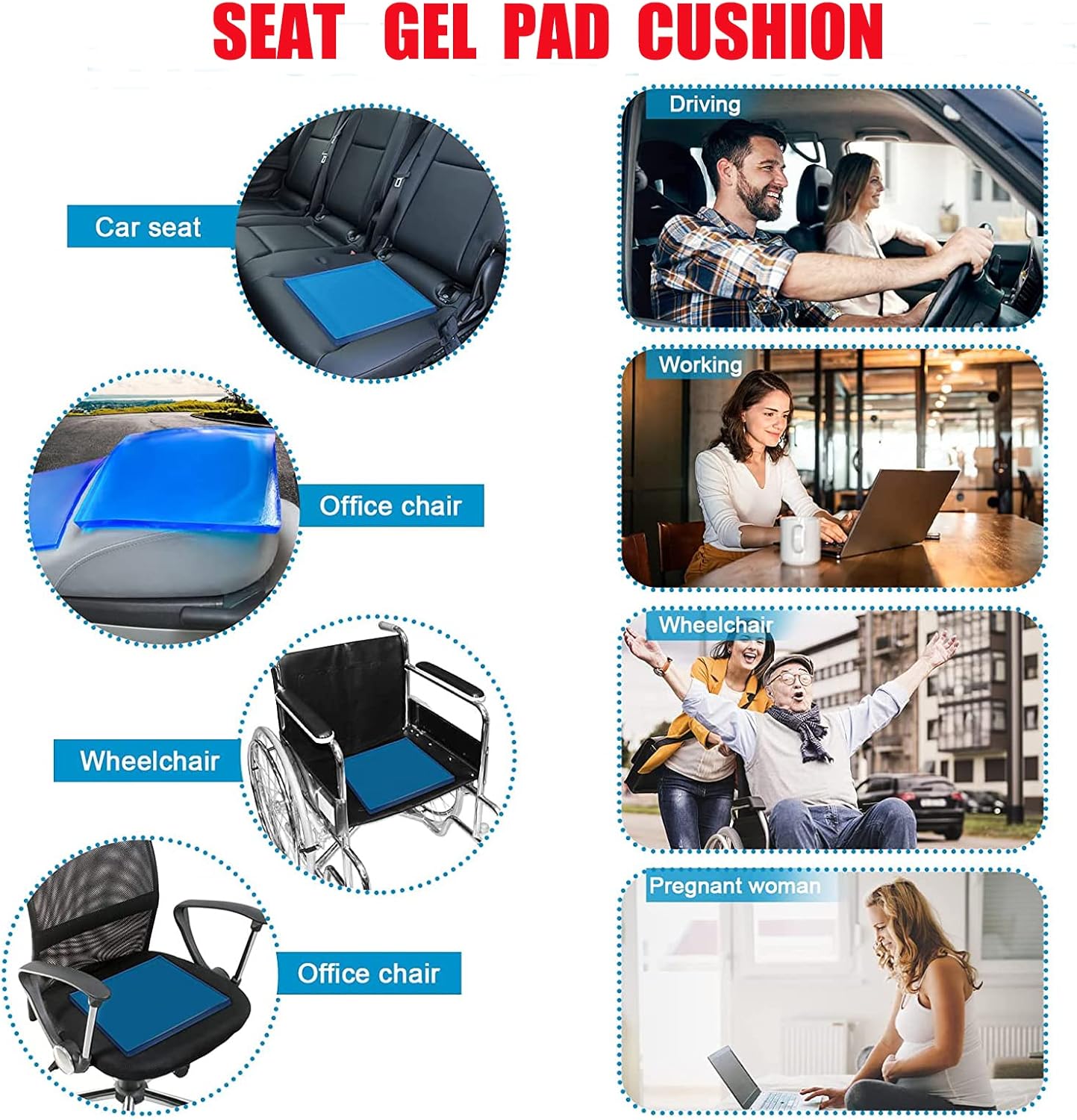 Motorcycle Seat Gel Pad Seat Cushion Shock Absorption Mats Reduce Fatigue Comfortable Soft Gel Pad Cool DIY Pad Motorcycle Seat Foam Car Office Chair Seat Cushion Blue (25 x 22 x 1cm)-4