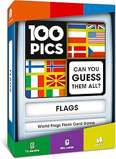 100 PICS Flags of The World Travel Game - Learn 100 Country Flags | Flash Cards with Slide Reveal Case | Geography Card Game, Gift, Stocking Stuffer | for Kids and Adults | Ages 6+