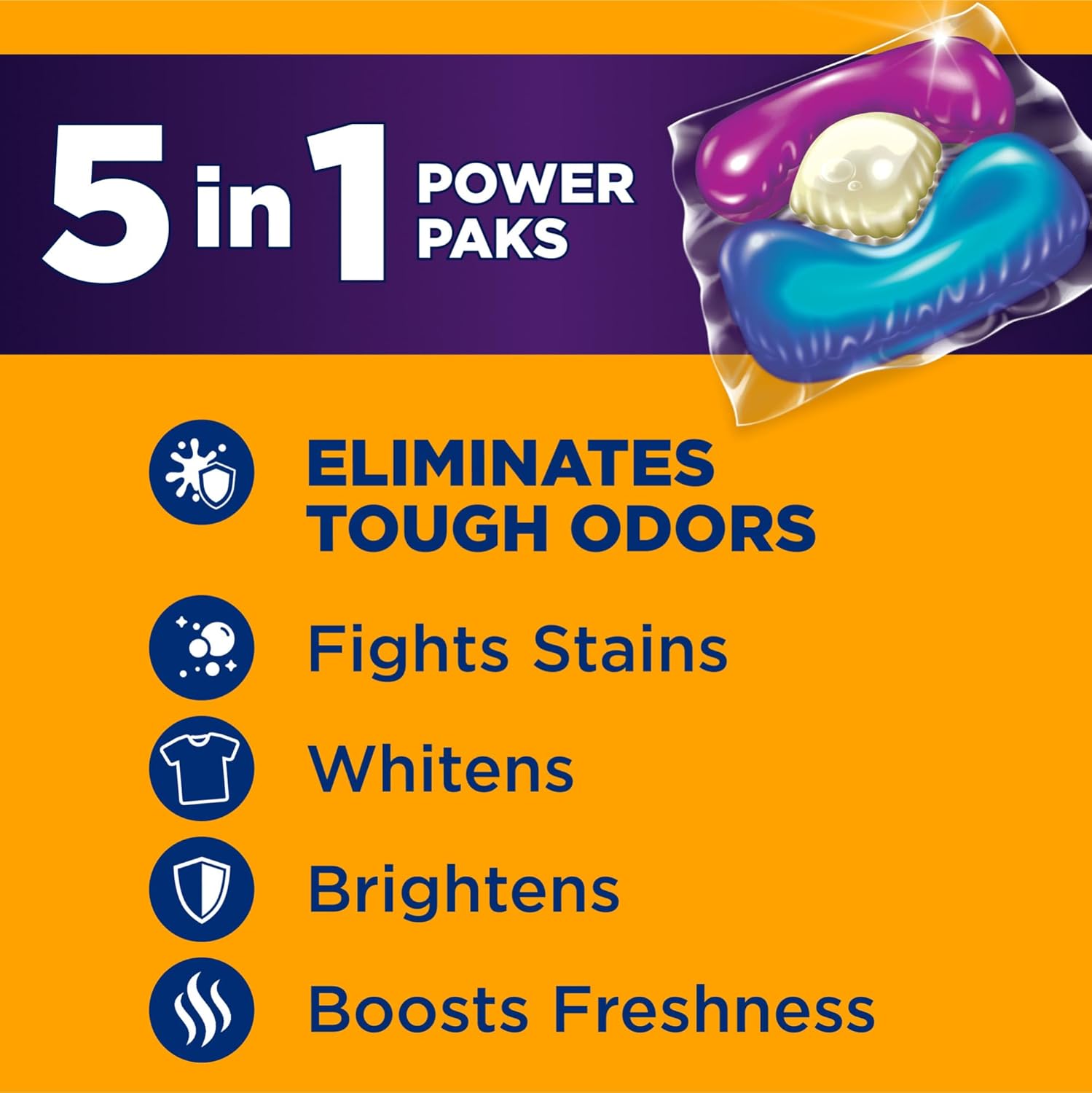 ARM & HAMMER Plus OxiClean with Odor Blasters Concentrated Laundry Detergent, 5-in-1 Laundry Stain Remover, Fresh Burst Detergent Power Paks, 42 Count Bag-1