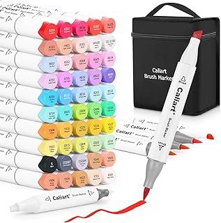 Caliart Alcohol Brush Markers, 51 Colors Dual Tip Artist Brush & Chisel Tip Sketch Art Markers, Aesthetic Cute Preppy Stuff School Supplies, Pens for Lettering Cards Drawing Mothers Day Gift for Mom