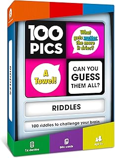 100 PICS Riddles Travel Game - Guess 100 Riddles | Flash Cards with Slide Reveal Case | Card Game, Gift, Stocking Stuffer | Fun for Kids and Adults | Ages 6+