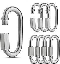 ASelected 8 Pack Threaded Quick Link, Stainless Steel Oval Locking Carabiner Clip, Tow Chain Quick Links, 1/4 Inch Diameter Rope Connector for Trailer, Swing, Hammocks, Cable, Camping-620Lbs Capacity