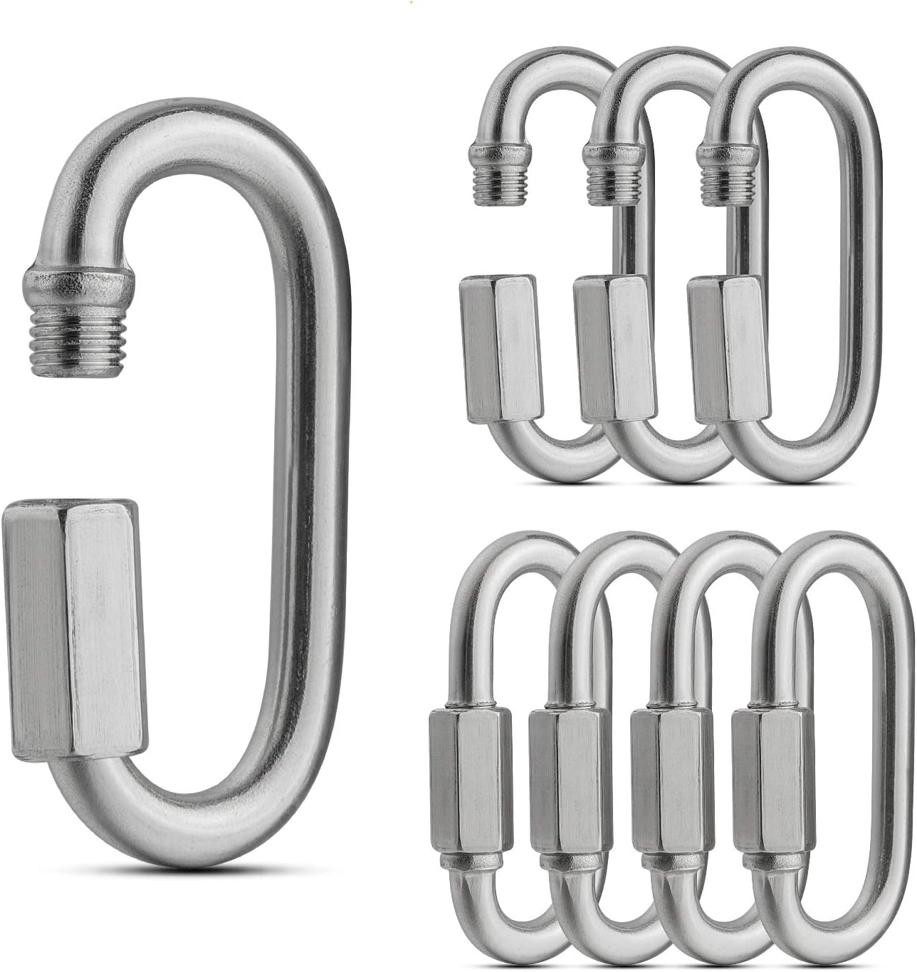 ASelected 8 Pack Threaded Quick Link, Stainless Steel Oval Locking Carabiner Clip, Tow Chain Quick Links, 1/4 Inch Diameter Rope Connector for Trailer, Swing, Hammocks, Cable, Camping-620Lbs Capacity-0