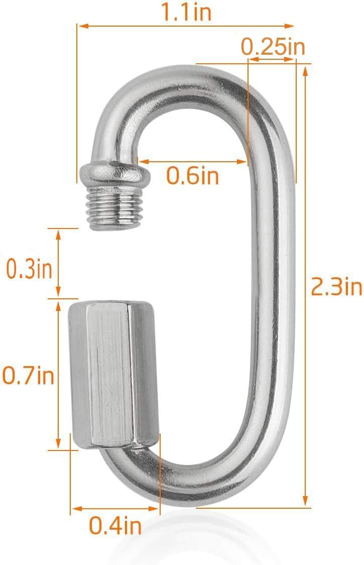 ASelected 8 Pack Threaded Quick Link, Stainless Steel Oval Locking Carabiner Clip, Tow Chain Quick Links, 1/4 Inch Diameter Rope Connector for Trailer, Swing, Hammocks, Cable, Camping-620Lbs Capacity-1