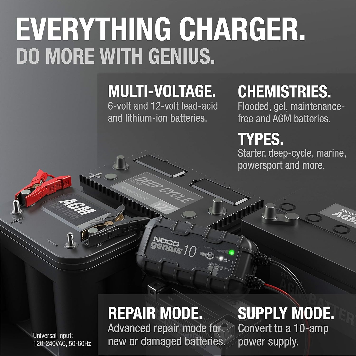 NOCO GENIUS10, 10A Smart Car Battery Charger, 6V and 12V Automotive Charger, Battery Maintainer, Trickle Charger, Float Charger and Desulfator for Motorcycle, ATV, Lithium and Deep Cycle Batteries-4