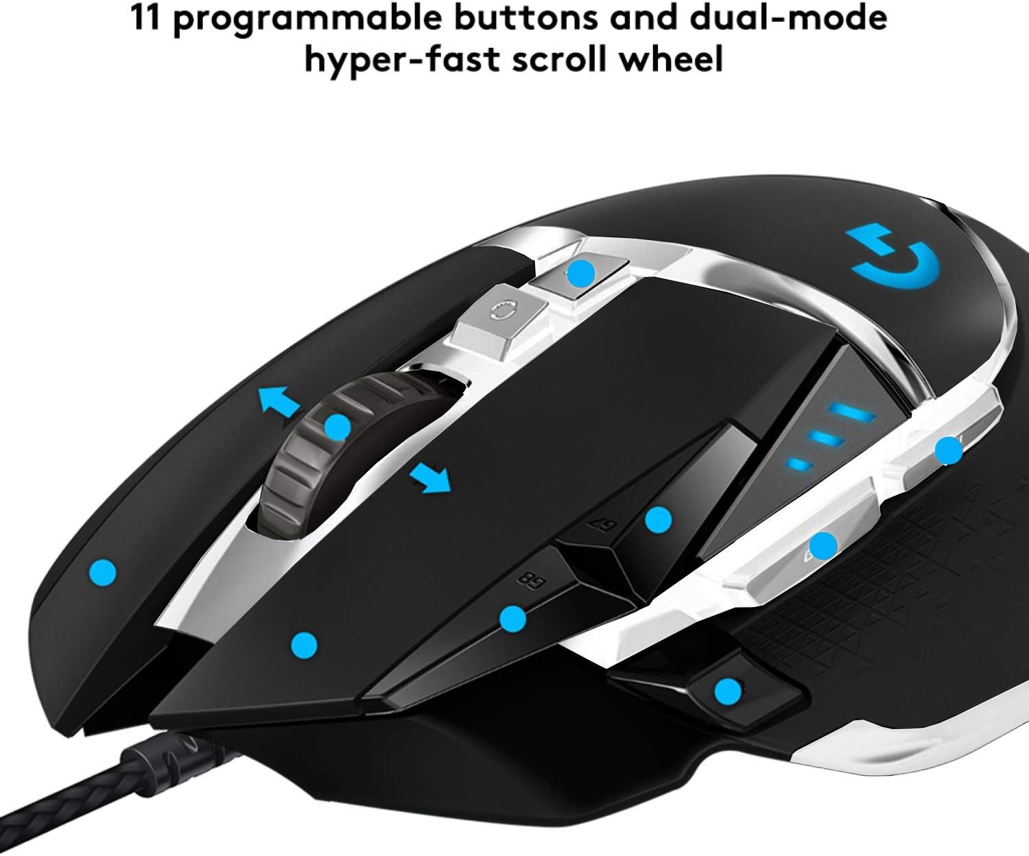 Logitech G502 Hero High Performance Gaming Mouse Special Edition, Hero 25K Sensor, 25 600 DPI, RGB, Adjustable Weights, 11 Programmable Buttons, On-Board Memory, PC/Mac - Black/White-3