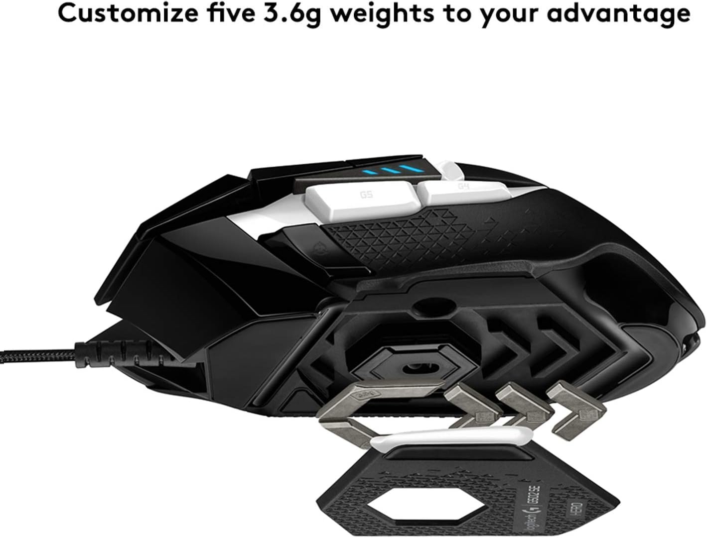 Logitech G502 Hero High Performance Gaming Mouse Special Edition, Hero 25K Sensor, 25 600 DPI, RGB, Adjustable Weights, 11 Programmable Buttons, On-Board Memory, PC/Mac - Black/White-4