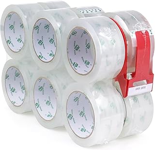 BOMEI PACK 12 Rolls Clear Packing Tape Rolls with Free Dispenser, Heavy Duty Refill Tape for Shipping Moving and Packaging, 2.4Mil 1.88 Inch x 60 Yard