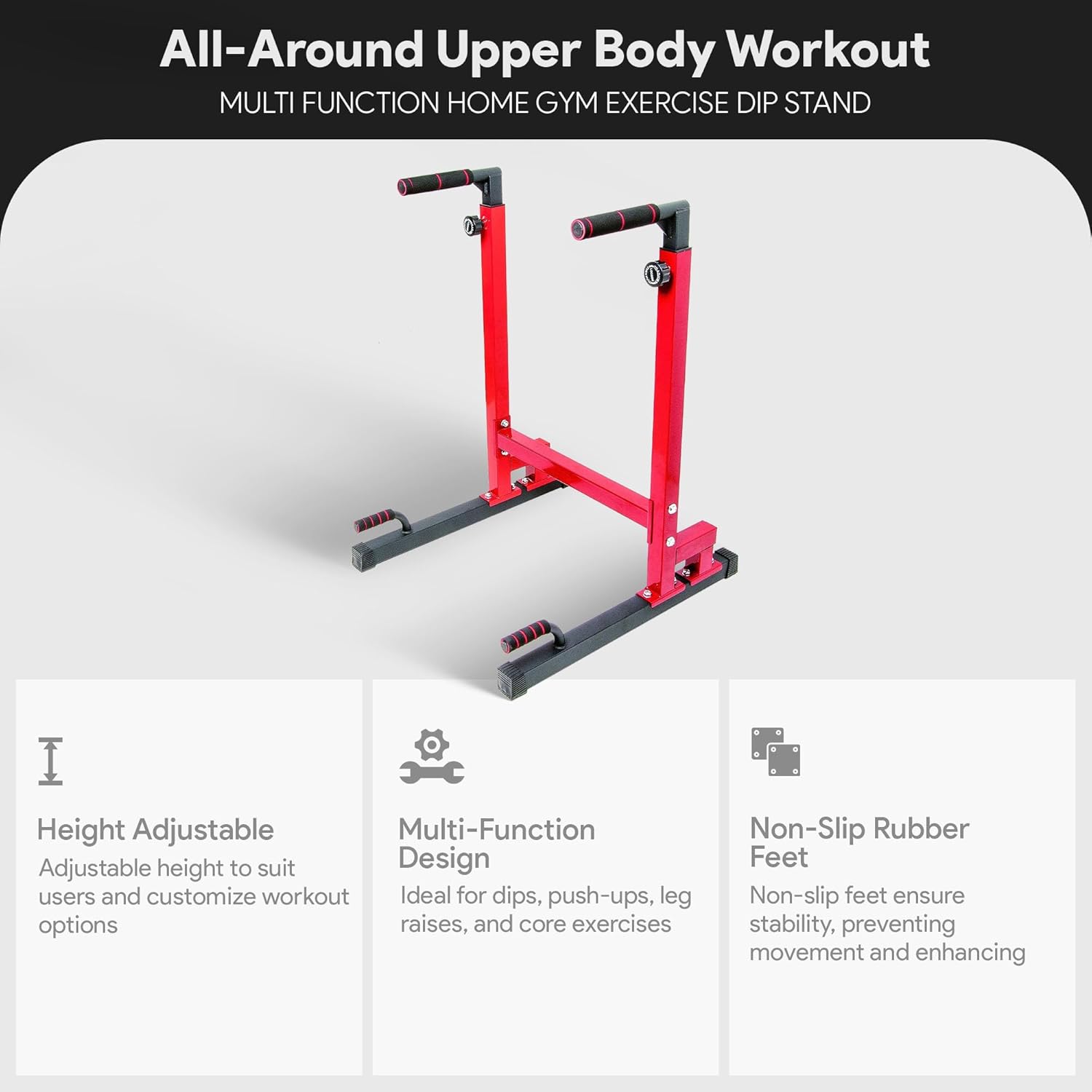 BalanceFrom Steel Frame Multi-Functional Home Gym Exercise Fitness Dip Stand Station with Adjustable Height, 500 Pound Capacity, Multiple Colors-2