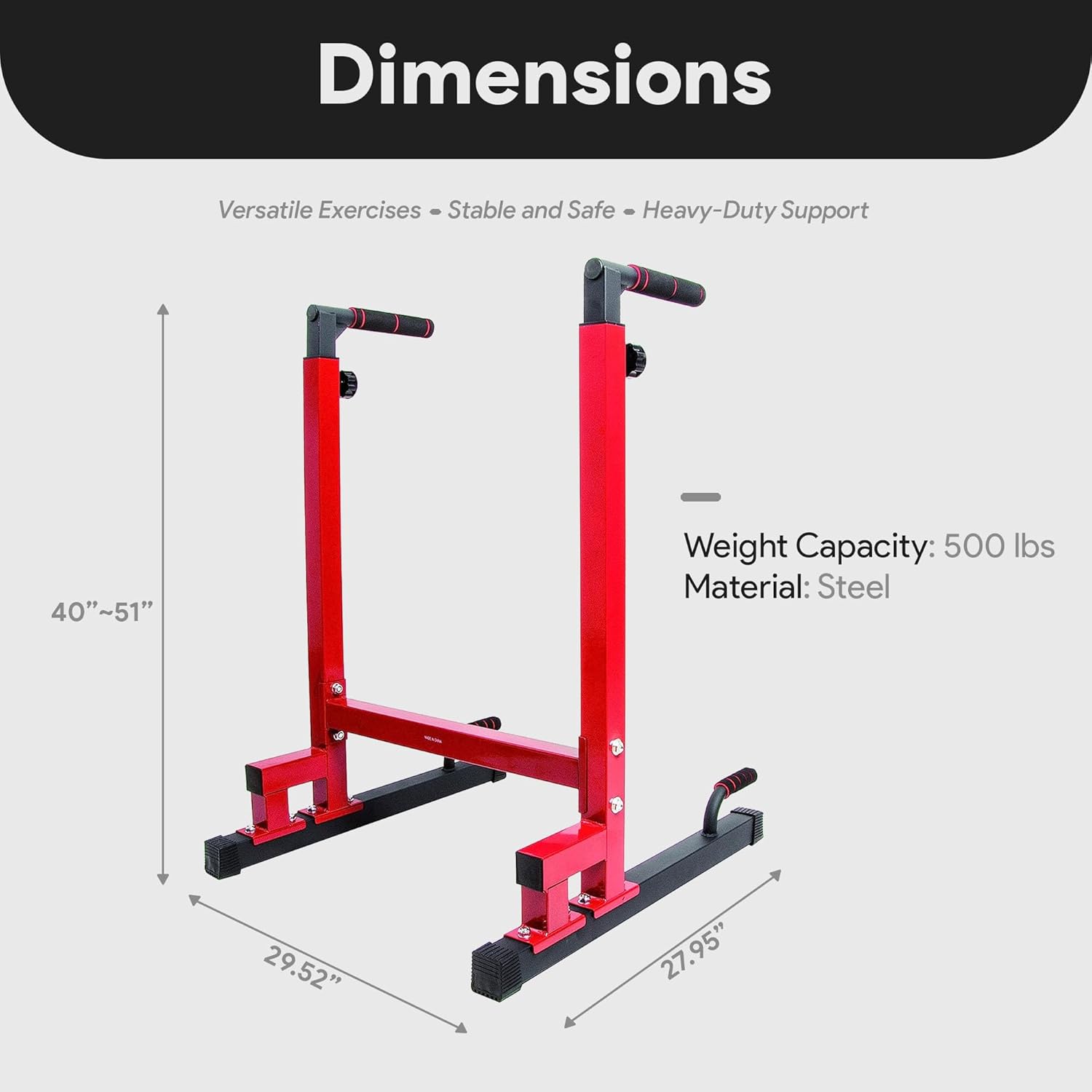 BalanceFrom Steel Frame Multi-Functional Home Gym Exercise Fitness Dip Stand Station with Adjustable Height, 500 Pound Capacity, Multiple Colors-3