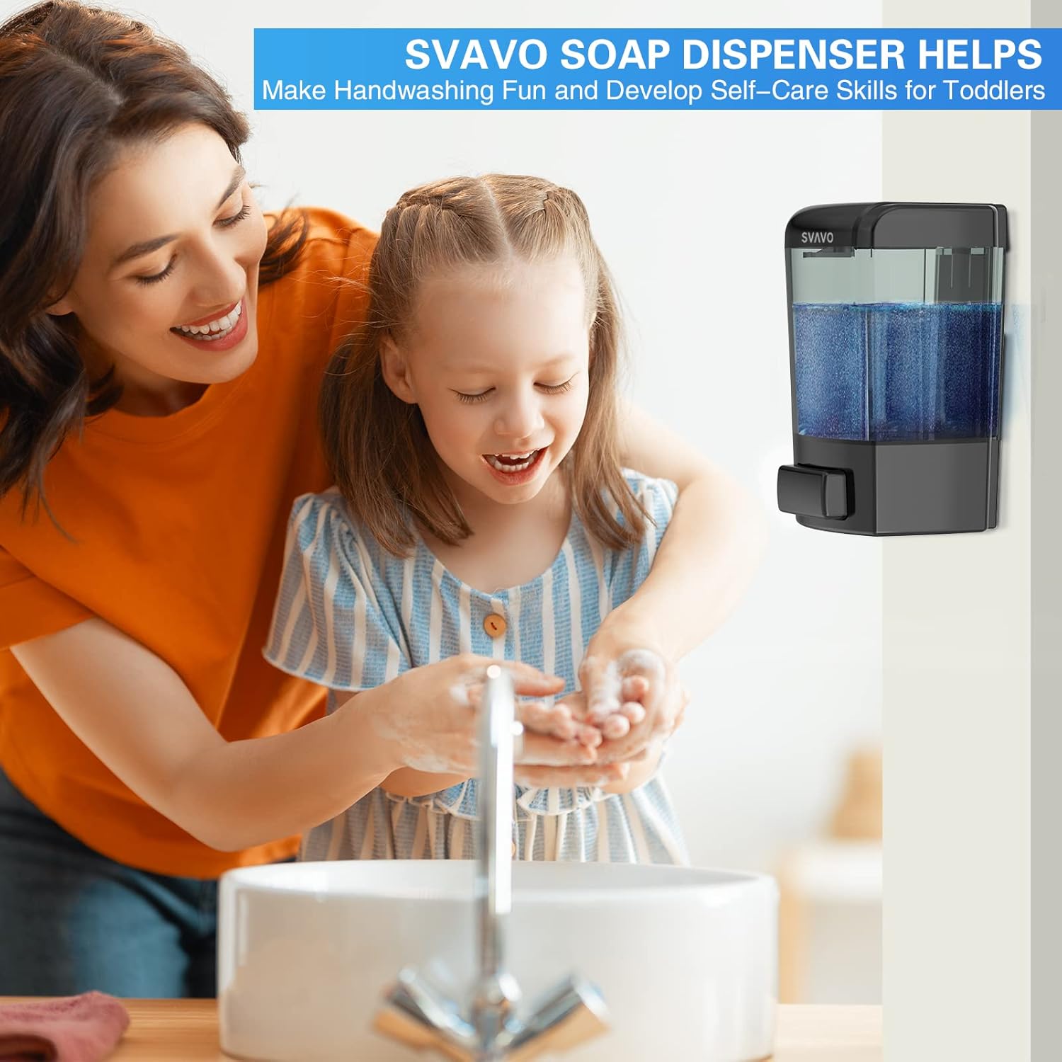 SVAVO Wall Mounted Soap Dispenser Kitchen Bathroom Manual Soap Dispenser Refillable Hand soap Dispenser for Liquid Contianers Shampoo Gel Chamber for Household Commerical 23.7oz (700ml) ABS-4