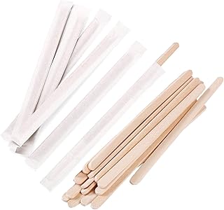 Gmark 5.5" Premium Wood Stirrer 2.3mm Thick Individual Wrapped 200 pc - Wood Coffee Stir Sticks for Tea Beverage, Corn Dog Stick Craft Stick 200/Bag GM1115D