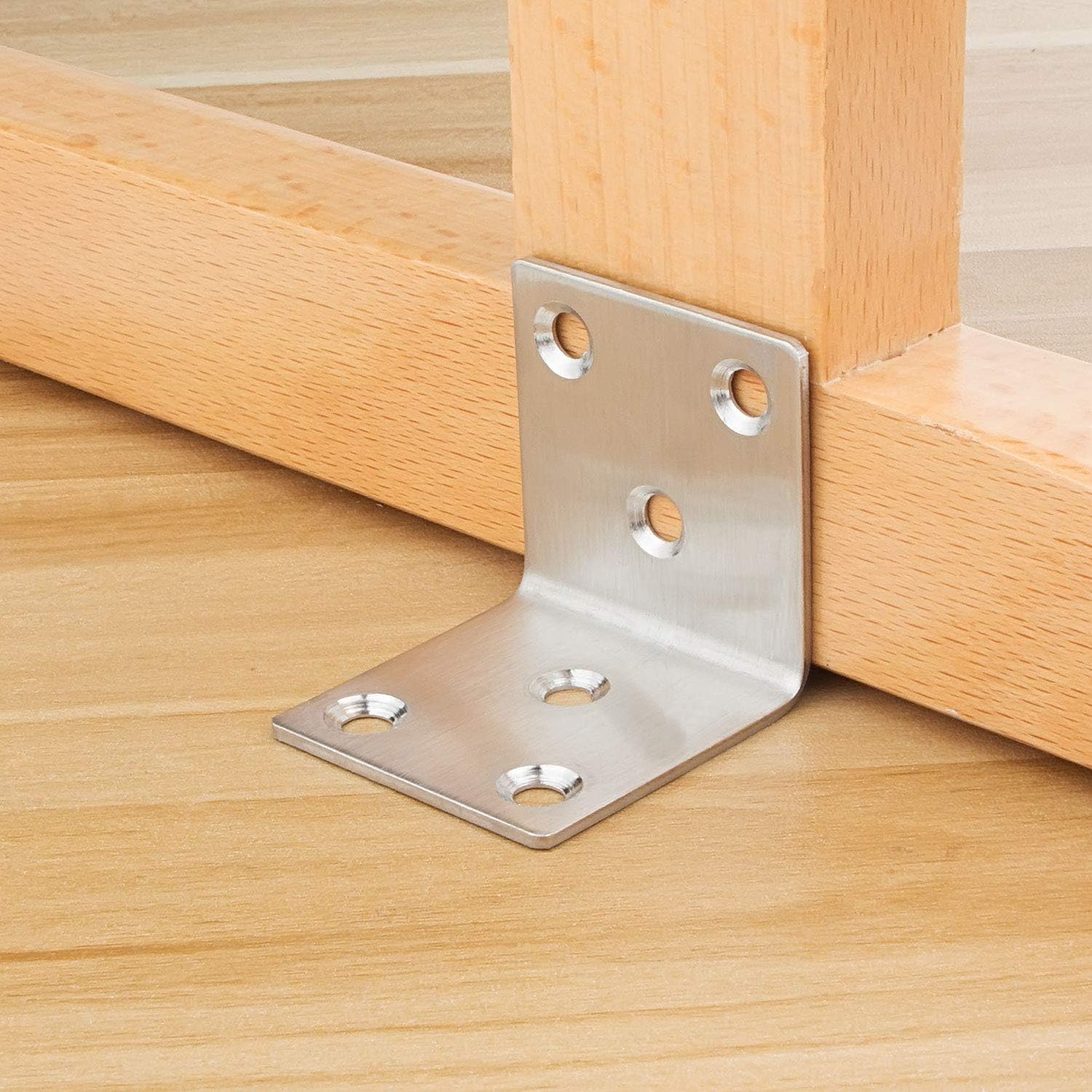 ASelected 22Pcs Stainless Steel Corner Brackets 2"x2"x2" Heavy Duty L Brackets for Wood 50MM 2Inch Wide Metal Corner Braces 90 Degree L Shape Joint Right Angle Brackets for Shelves Wooden Frame Bed-4