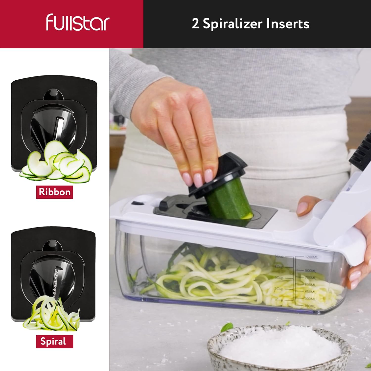 Fullstar Vegetable Chopper - Food Chopper - Onion Chopper - Vegetable Slicer & Spiralizer - Veggie Chopper with Container - Kitchen Gadgets - Home Essentials - Kitchen Accessories (9 in 1, White)-4